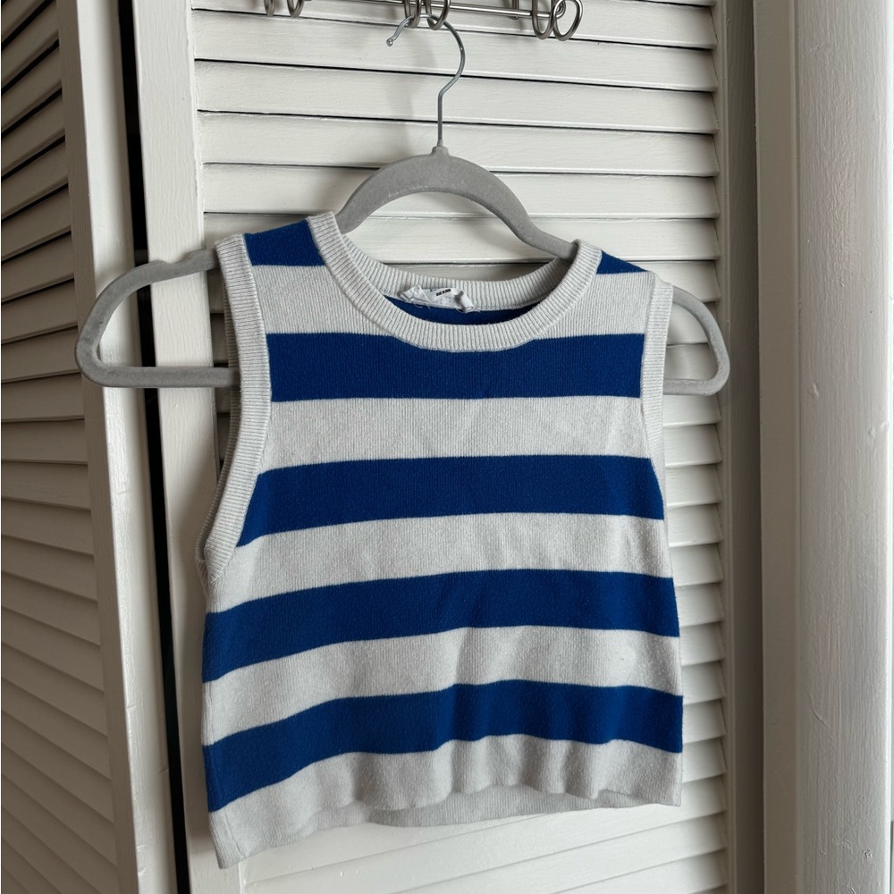 Blue and White Striped Crop Top